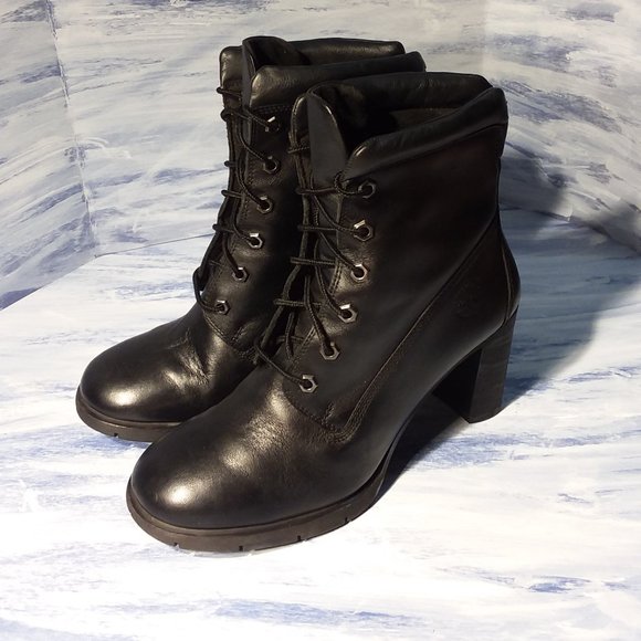 Timberland Black Anime Lace-up Heeled Boots size 8.5M - Picture 2 of 11